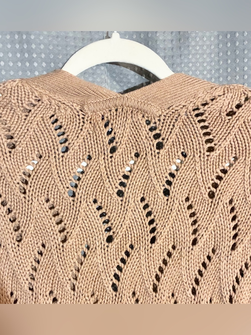Bailey 44 V-Neck Open Knit Sweater Sz M Beige Brown Cotton Silk Blend Basic - Picture 6 of 11